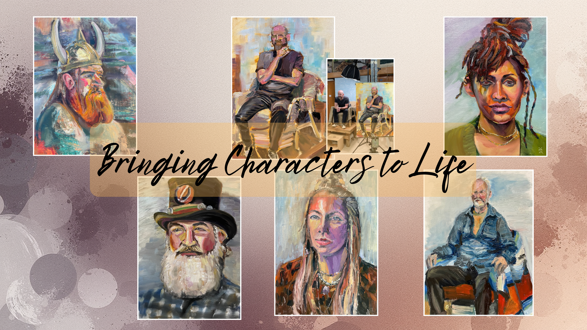 Collage of several portraits painted by KR Ryder